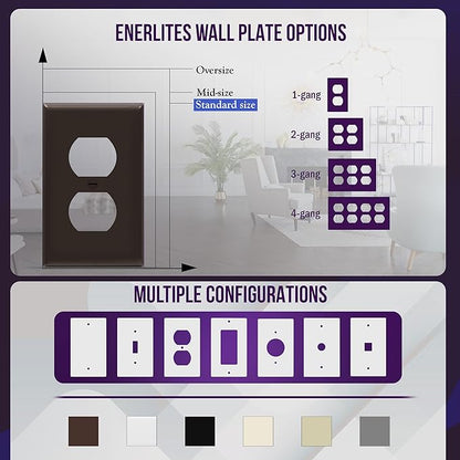 ENERLITES Duplex Receptacle Outlet Wall Plate, Gloss Finish, Size 1-Gang 4.50" x 2.76", Unbreakable Polycarbonate Thermoplastic, UL Listed, 8821-BR, Brown