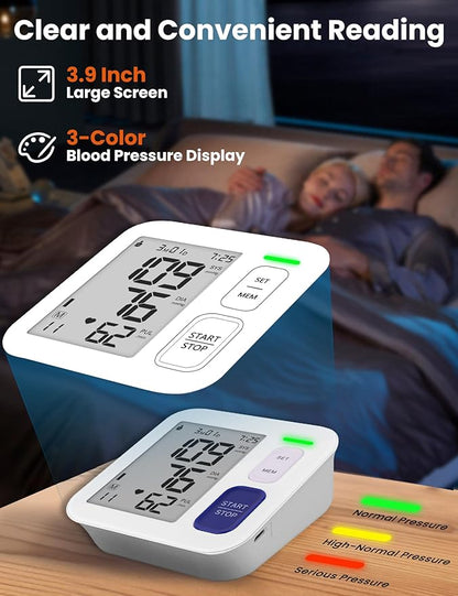 Blood Pressure Monitor Upper Arm Monitors for Home Use, Automatic Accurate BP Machine with 9"-17" Adjustable Cuff, 4" LCD Screen Home Hypertension Detector, 2 x 90 Memory & HR Detection, Storage Bag