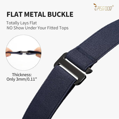 JASGOOD Women No Show Stretch Belt Elastic Web Strap Belt with Flat Buckle for Jeans Pants Dresses