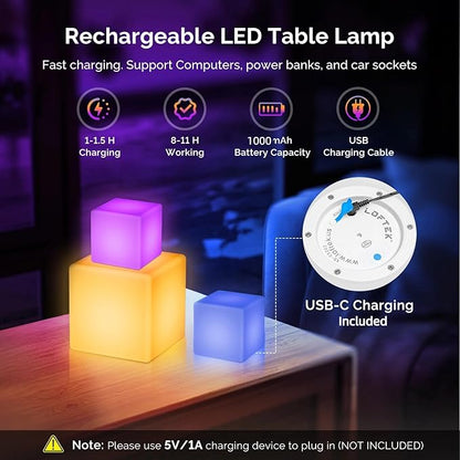 LOFTEK 7-inch LED Cube Night Lights: Rechargeable RGB 16 Colors Changing Light with Remote Control, IP65 Waterproof Cordless Table Lamp Night Light for Home Bedroom, Adults Kids Room Décor