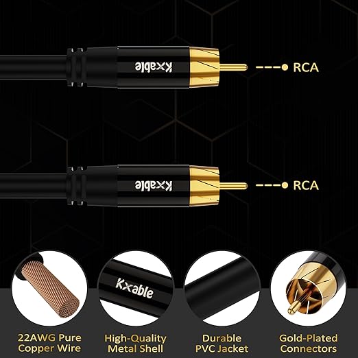 Subwoofer Cable RCA to RCA Audio Cable 15FT, Digital Coaxial Audio Cable, Premium S/PDIF RCA Cord for Home Theater, HDTV, Subwoofer, Hi-Fi System, Amplifier, 22AWG Tinned Copper, Double Shielded