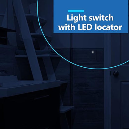LIDER Minimalist Design Matte Finish Lighted Decorator Switch, Frameless Paddle Light Switch with Locator Light, Grounding Screw, 3-Way or Single Pole, 15A 120V, UL Listed, LS15-3W-I5P, Ivory, 5 Pack