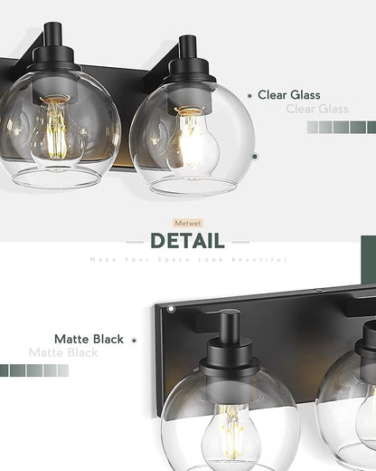 METWET Bathroom Light Fixtures, 5 Light Matte Black Vanity Light, 32 Inch Modern Wall Sconces with Globe Clear Glass Shade, Vanity Lighting Fixtures Over Mirror, VL195-MB-CL-5