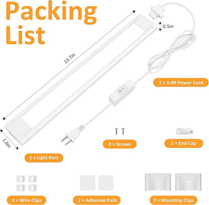 maylit Under Cabinet Lighting Plug in, 14 Inch Linkable Ultra Bright LED Light Bar, Renter Friendly Lamp, Wired 110V 120V Indoor Lights for Kitchen Cabinet, Counter, Workbench, Desk, Shelf, Warm White