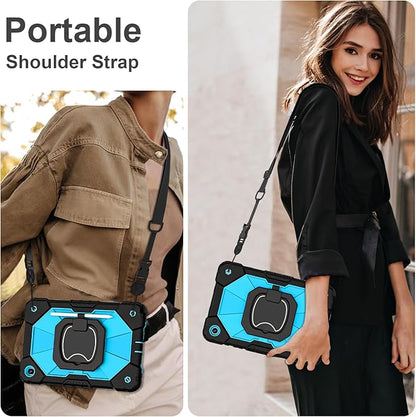 for Galaxy Tab A9 Plus Case 11 Inch, Rugged Case for Samsung Galaxy A9+ Tablet with Screen Protector 360 Rotating Stand Shoulder Strap Pen Holder, 2023 Model(SM-X210/X216/218), Black Blue