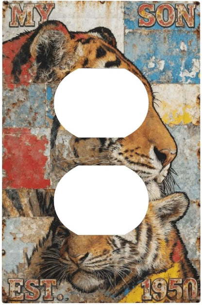 Bvtewkhz Tiger Vintage Duplex Outlet Decorative Outlet Covers Light Switch Plate Electrical Receptacle Switchplate For Bathroom Kitchen Bedroom