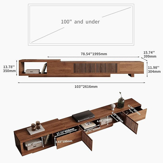 gaoyangjiaju Mid-Century Modern Expandable Coffee Table & TV Stand Set, Walnut Finish – Elegant Storage Combo for Living Room, Bedroom, or Lounge (78.54“ to 103" TV Stand+Coffee Table)