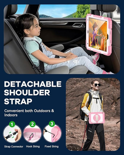 Cantis Case for iPad 9th/8th/7th Generation with Screen Protector, iPad 10.2 Case 2021/2020/2019 with 360 Degree Rotating Stand/Shoulder Strap/Pencil Holder, Pink
