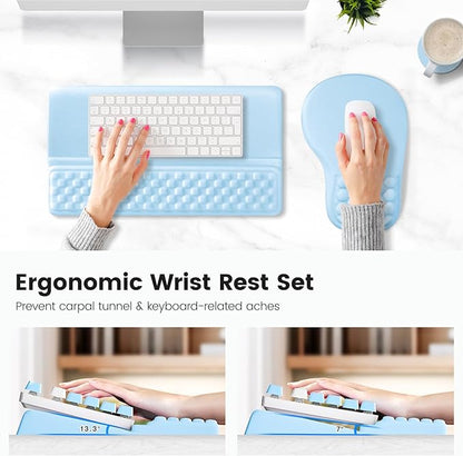 Ospelelf Ergonomic Mouse Pad and Keyboard Stand Wrist Rest Set, Memory Foam Comfort, Pain Relief for Typing, Office Desk Accessories,Blue