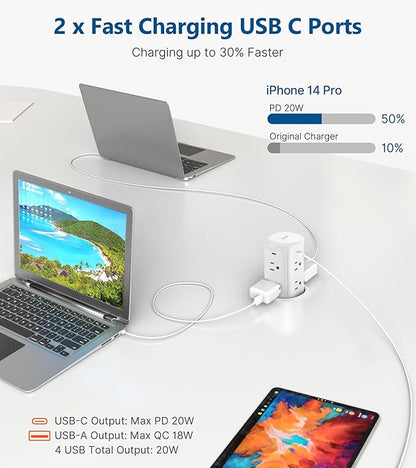 Pop up Outlet for Countertop,3 inch Hole Desktop Power Grommet,8 Outlets 4 USB Ports,15Amp Tamper Resistant Receptacle Flush Mount,Space Saver Recessed Outlet for Home,Office,ETL Listed