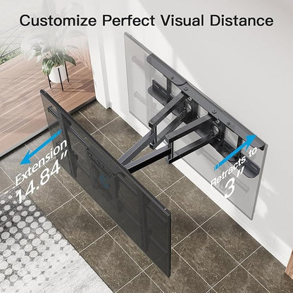 Full Motion TV Wall Mount Articulating Arms Swivel Tilt Rotation for Most 37-84 Inch OLED, LCD, LED Flat Curved TVs, Extension to 24 inch Wood Stud up to 132lbs Max VESA 600x400mm by Pipishell