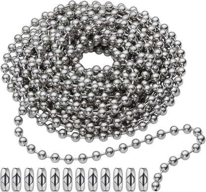 SmoTecQ 10 Feet (120 Inch) Ceiling Fan Pull Chain Extension - Nickel Plated Silver - 3mm Beaded Ball Chain with 12 Connectors - Rust Proof Solid Brass for Light Fixtures & DIY Crafts
