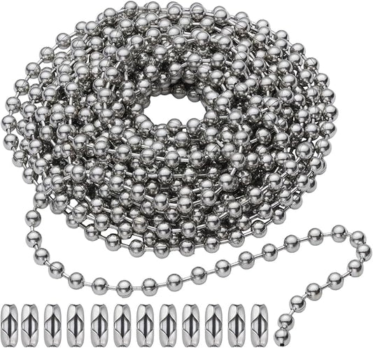 SmoTecQ 10 Feet (120 Inch) Ceiling Fan Pull Chain Extension - Nickel Plated Silver - 3mm Beaded Ball Chain with 12 Connectors - Rust Proof Solid Brass for Light Fixtures & DIY Crafts