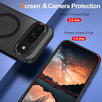 Magnetic for Google Pixel 9/Pixel 9 Pro Case, [Military Grade Drop Protection] [Compatible with MagSafe] Shockproof Slim Translucent Matte Anti-Slip for Women Girls Men Case, Black