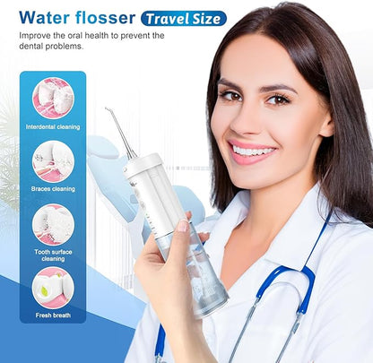 JNGOODS Mini Cordless Portable Water Flosser Oral Irrigator Water Teeth Cleaner Pick, Telescopic Water Tank, 4 Modes & IPX7 Waterproof, Home & Travel Water Flossers for Teeth, Braces Bridges Care.