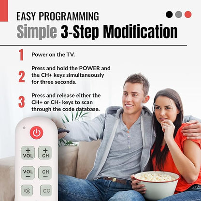 [25 Pack] Anderic Easy Big Button Universal TV Remote Control. Easy to Use, Learning, Glow Keys - Television & Cable Box Controller, Perfect for Assisted Living Elderly Care - White - RR1004