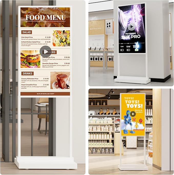Canlarriz Digital Signage Kiosk 55 inch Digital Menu Board for Restaurants and Stores Advertising Screen 4K UHD 700 nits Ultra-High Brightness Poster Display Free Web Content Editor Android 4GB+64GB