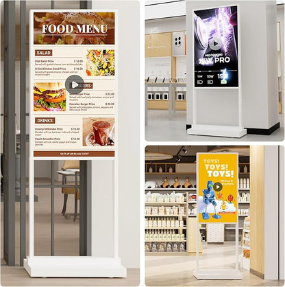 Canlarriz Digital Signage Kiosk 43 inch Digital Menu Board for Restaurants and Stores Advertising Screen 4K UHD 700 nits Ultra-High Brightness Poster Display Free Web Content Editor Android 4GB+64GB