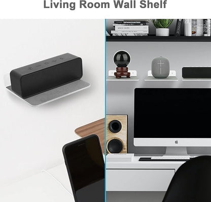 TXEsign Wall Shelves - 2 Pack, Small Wall Mount for Speaker, Webcam, Cell Phones, Display Shelf (Silky White & Transparent, Medium)