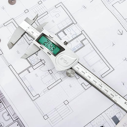 Electronic Digital Vernier Caliper Measuring Tool, IP54 Waterproof Electronic Micrometer Caliper, 150mm/0-6 inch Stainless Steel Vernier Caliper with Large LCD Screen, Inch Metric Conversion