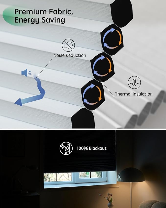 Yoolax Smart Blinds, Motorized Cellular Shades Compatible with Alexa, Blackout Electric Blinds with Remote for Indoor Windows, Automatic Energy Saving Honeycomb Shades, White, 35" W x 72" H