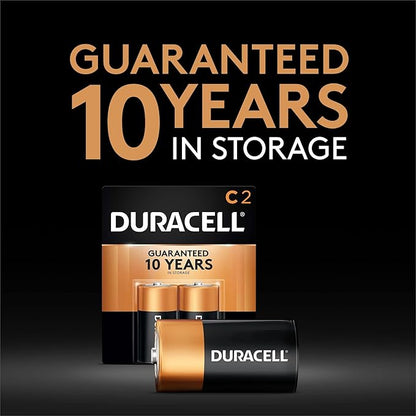Duracell Coppertop C Batteries, 2 Count Pack, C Battery with Long-Lasting Power, All-Purpose Alkaline C Battery for Household and Office Devices (Pack of 5)