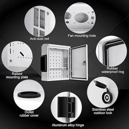 Outdoor Electrical Box, Cold-Rolled Steel Plate, Aluminum Alloy Back Beam, One-Piece Ventilation Design, IP65 Waterproof, Wall/Pole Mounted (15.7" x 11.8" x 5.9")