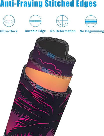 EOBKLAX Mouse Pad,Retro Sunset Desk Mat for Desktop,Desk Pad with Non-Slip Base and Stitched Edge,Extended Mousepad for Office and Home 35.4X15.7 Inch