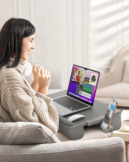 SAIJI Lap Desk with Cushion, Computer Laptop Stand, Lap Laptop Table, Built-in Drawer Storage, Phone Holder, Wrist Pad