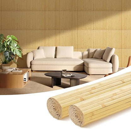 OUZUGIE 2 Pack 96x24 Inch Natural Bamboo Wall Panel – Natural Pole Wrap Paneling for Walls, Ceilings, Cabinets, Furniture – Ideal for Bedroom, Living Room & Office DIY Decor