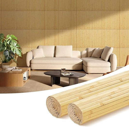 OUZUGIE 2 Pack 96x24 Inch Natural Bamboo Wall Panel – Natural Pole Wrap Paneling for Walls, Ceilings, Cabinets, Furniture – Ideal for Bedroom, Living Room & Office DIY Decor