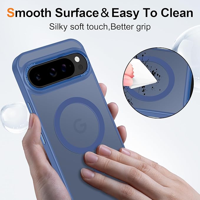 Magnetic for Google Pixel 9/Pixel 9 Pro Case, [Military Grade Drop Protection] [Compatible with MagSafe] Shockproof Slim Translucent Matte Anti-Slip for Women Girls Men Case, Blue