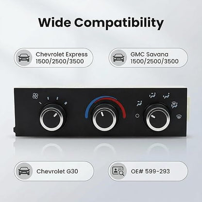 599-293 A/C Control Switch Air Conditioning Climate Control Module, Front Climate Panel for 2001-2014 Chevrolet Express 1500 GMC Savana 1500 2001-2021 Chevrolet Express 2500 3500 GMC Savana 2500 3500