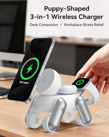 3 in 1 Wireless Charging Station for Apple Devices,Cute MagSafe Charger Stand,Fast Charging Wireless Charger Station for iPhone 17/16/15/14/13/12/Air Series, Apple Watch & AirPods Pro/4/3/2