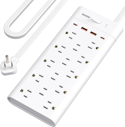 Power Strip Surge Protector Outlet Extender with 14 Outlets and 4 USB Ports (2 USB C), 10 Ft Extension Cord & Flat Plug, 1700 Joules, Wall Mount for Home, Office, Dorm, White