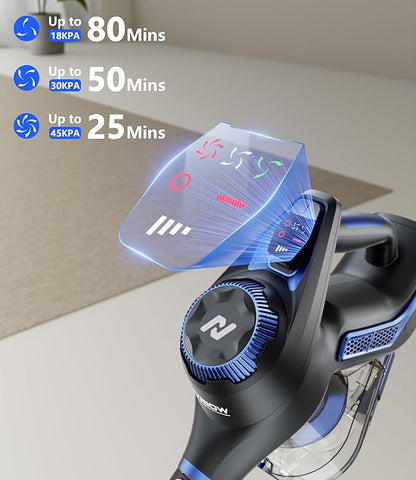Nvriow Cordless Vacuum Cleaner for Home, 45Kpa Stick Vacuum, Max 80mins Runtime, 1.5L Dust Cup, Rechargeable Lightweight Handheld Vacuum for Carpet/Hardwood Floor/Pet Hair/Car (Navy Blue)