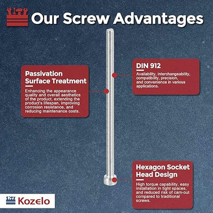 Kozelo 5pcs Socket Head Cap Screws - [M6-1 x 130mm] 304 Stainless Steel Allen Socket Drive for Electrical Motor 3D Printing Fan Engine Replacement Use, Silver