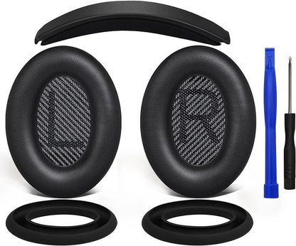 SOULWIT Ear Pads Cushions + Headband + Silicone Earpads Cover Protector, Replacement Kit for Bose QuietComfort 35 QC35, QC35 ii Over-Ear Headphones - Black