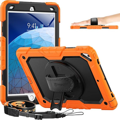 Timecity for iPad Air 3/ Pro 10.5 Inch Case, 360° Rotating Stand, Pencil Holder, Shockproof with Screen Protector & Shoulder Strap - Heavy Duty Protection Case for iPad Air 3rd Gen - Orange