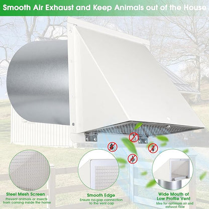 12 Inch Hooded Wall Vent with Screen and Damper,Outdoor Wall Exhaust Cover Cap Dryer Vent Cover for Duct HVAC Dryer AC Range Hood Exterior Cooling Ventilation and Outside Air Exhaust,Galvanized Steel