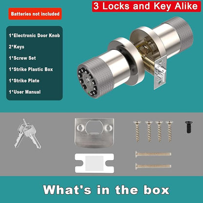 BOTHSTAR Keypad Door Knob with Key,Keyless Entry Door Lock, Code Locks Door Knob, Auto Lock,50 User Code,Easy to Install,for Home,Office,Hotel,Bedroom,Garage,No Deadbolt(3 Pack Nickel Key Alike)