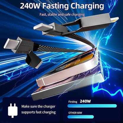 Firsting 4 in 1 Charging Cable 240W MAX, USB C Cable Fast Charger Cord with E-Mark Chip, USB A/C to C/Lightning Cable, Multi iPhone Charger Cord for iPhone16/15/14/13 Series/Phones/Pads and Laptop