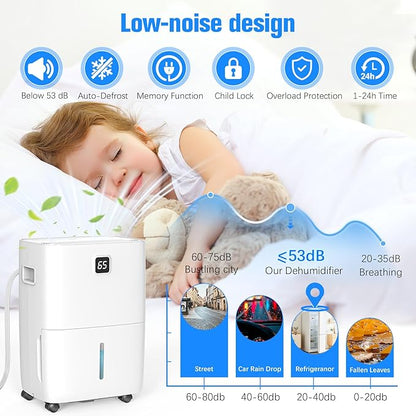 DEVERSE Max 80 Pints Energy Star Dehumidifier for Home/Bedroom/Basement, 4500 Sq.Ft Coverage, with Drain Hose, Smart Humidity Control & Large Tank