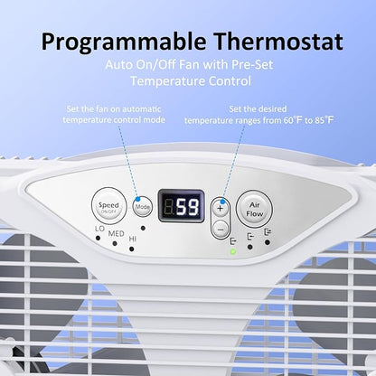 shinic Twin Window Fan with Reversible Airflow, Thermostat Controlled, 3 Speeds & 3 Functions(Exhaust, Intake & Circulate), 23.8" - 37" Expandable Width for Home Kitchen Use