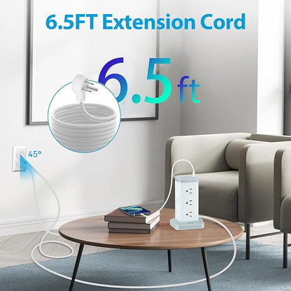 BEVA Power Strip Tower with USB Ports, 6.5 FT Surge Protector Power Tower, 12 AC and 4 USB Ports, 6.5 FT Extension Cord with Multiple Outlets, Office Supplies Office Organization
