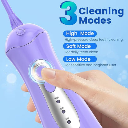 WellLeo Water Flosser for Teeth, Portable Oral Irrigator Rechargeable Water Dental Flosser Pick with High Pressure 5 Jet Tips, IPX7 Travel Water Flossing for Brace Teeth Cleaner Gum Care