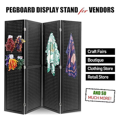 Babion 4 Panel Pegboard Display, Peg Board Room Divider Freestanding Folding Privacy Screens Display Stand for Craft Shows (Black)