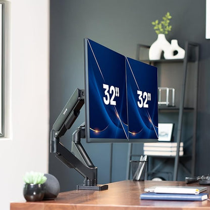VIVO Dual Monitor up to 32 inches and 19.8 lbs per Screen, Pneumatic Arm Desk Mount, Articulating Counterbalance, VESA Stand, Classic, STAND-V002O