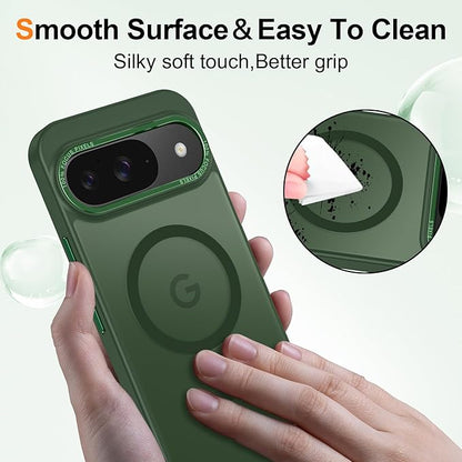 Magnetic for Google Pixel 10/Pixel 10 Pro Case, [Military Grade Drop Protection] [Compatible with MagSafe] Shockproof Slim Translucent Matte Anti-Slip for Women Girls Men Case, Forest Green