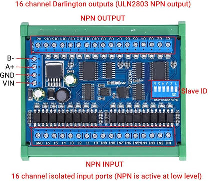 16 Input 16 Output Expansion Board RS485 16 Channel Remote Control Switch Module DC 6.5‑30V for PLC IO Smart Home Automation